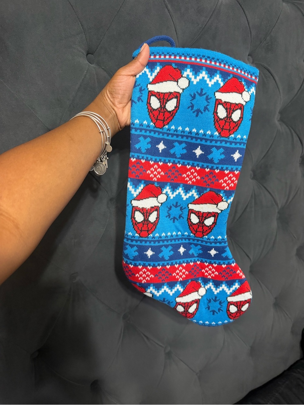 Holiday Spiderman Knit Stocking - Blue & Red